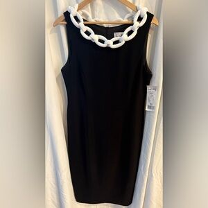 NWT Joseph Ribkoff Designer midi shift dress black with chain collar Size 10